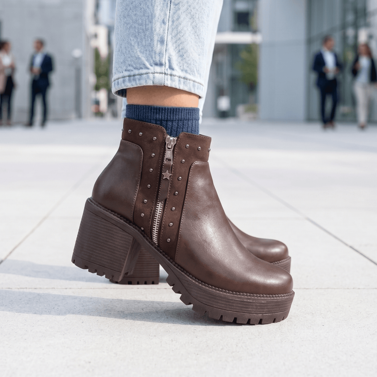 Botin Mujer Cafe Chocolate Eco cuero Plataforma (BA444.EF) - Gabybru Calzados