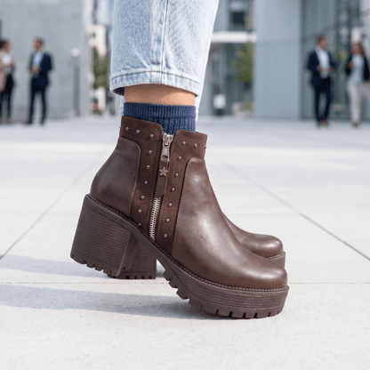Botin Mujer Cafe Chocolate Eco cuero Plataforma (BA444.EF) - Gabybru Calzados