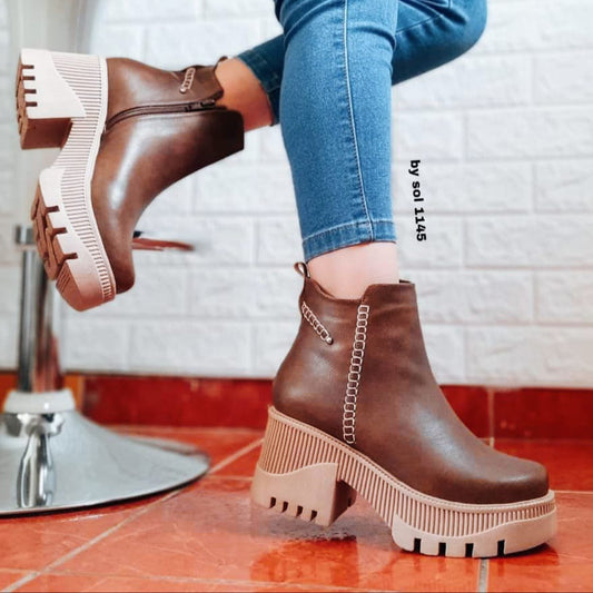 Botin Mujer Cafe Plataforma (BA388.c) - Gabybru Calzados