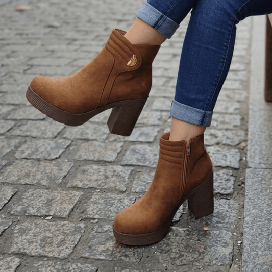 Botin Mujer Gamuza Cafe TACO Grueso y Plataforma (BA101.Ca) - Gabybru Calzados