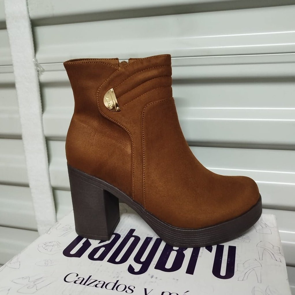 Botin Mujer Gamuza Cafe TACO Grueso y Plataforma (BA101.Ca) - Gabybru Calzados