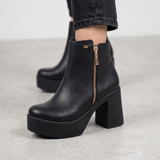 Botin Mujer Negro Plataforma Taco Cuadrado (BA147.E) - Gabybru Calzados