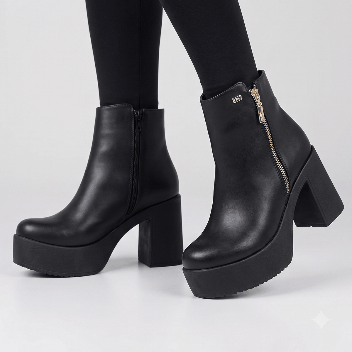 Botin Mujer Negro Plataforma Taco Cuadrado (BA147.E) - Gabybru Calzados