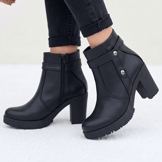 Botin Negro Mujer Plataforma Taco Cuadrado Elegante Correa(BA141.E) - Gabybru Calzados