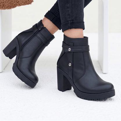 Botin Negro Mujer Plataforma Taco Cuadrado Elegante Correa(BA141.E) - Gabybru Calzados