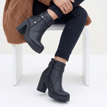 Botin Negro Mujer Plataforma Taco Cuadrado Elegante Correa(BA141.E) - Gabybru Calzados