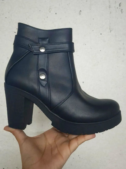 Botin Negro Mujer Plataforma Taco Cuadrado Elegante Correa(BA141.E) - Gabybru Calzados