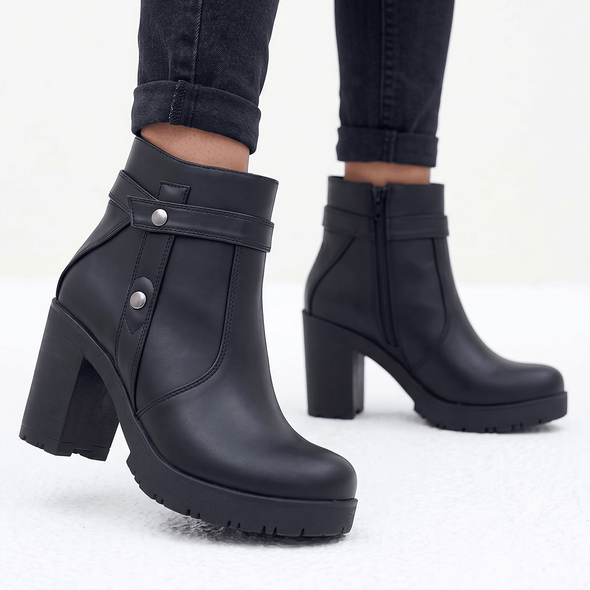 Botin Negro Mujer Plataforma Taco Cuadrado Elegante Correa(BA141.E) - Gabybru Calzados