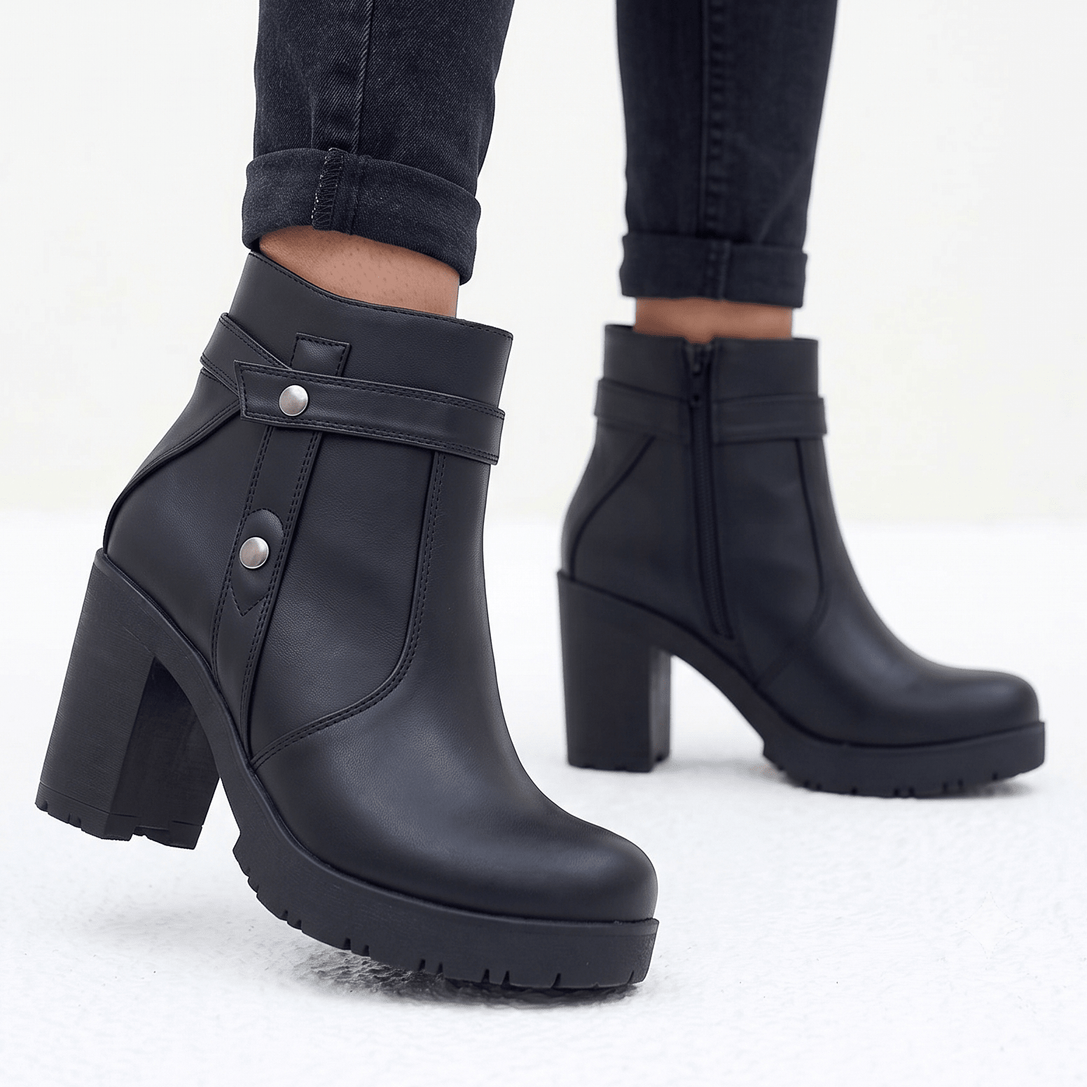 Botin Negro Mujer Plataforma Taco Cuadrado Elegante Correa(BA141.E) - Gabybru Calzados
