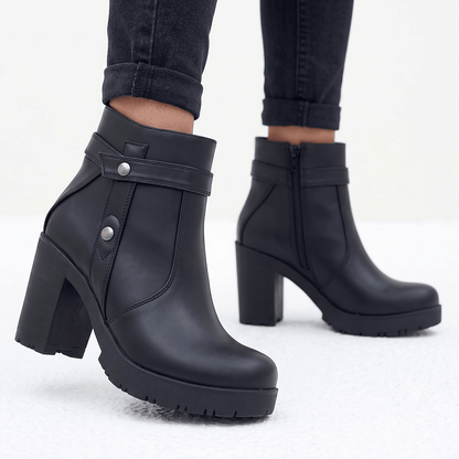 Botin Negro Mujer Plataforma Taco Cuadrado Elegante Correa(BA141.E) - Gabybru Calzados