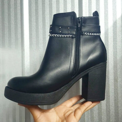 Botin Negro Mujer Taco Cuadrado Plataforma (BA142.E) - Gabybru Calzados