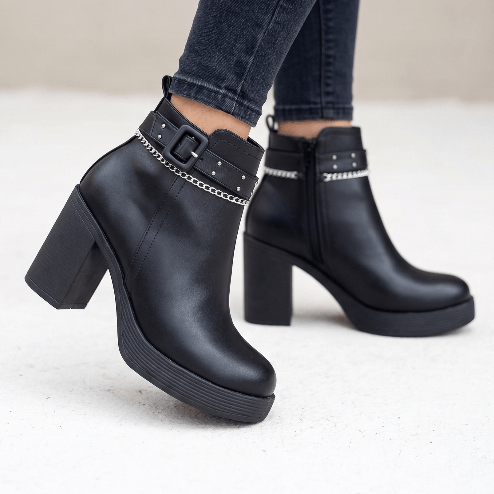 Botin Negro Mujer Taco Cuadrado Plataforma (BA142.E) - Gabybru Calzados