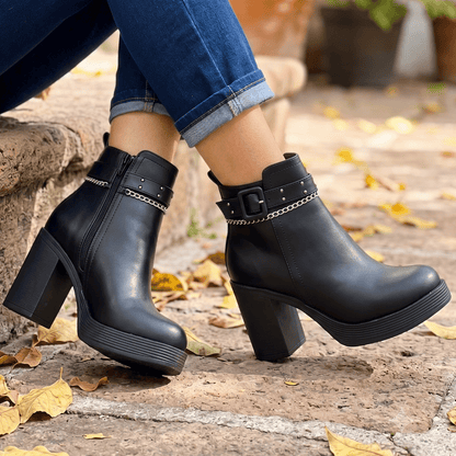 Botin Negro Mujer Taco Cuadrado Plataforma (BA142.E) - Gabybru Calzados