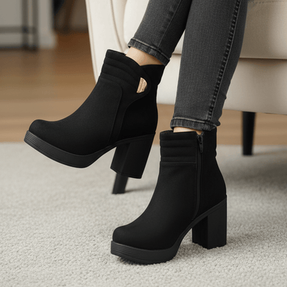 Botin Negro Mujer Taco Grueso Plataforma Gamuza Elegante(BA101.N) - Gabybru Calzados