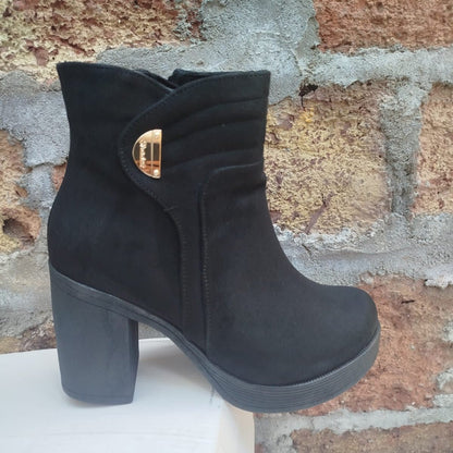 Botin Negro Mujer Taco Grueso Plataforma Gamuza Elegante(BA101.N) - Gabybru Calzados
