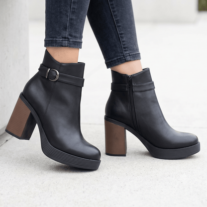 Botin Negro Tacon Grueso Mujer Plataforma con Hebilla(BA144.E) - Gabybru Calzados