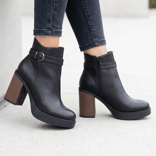 Botin Negro Tacon Grueso Mujer Plataforma con Hebilla(BA144.E) - Gabybru Calzados