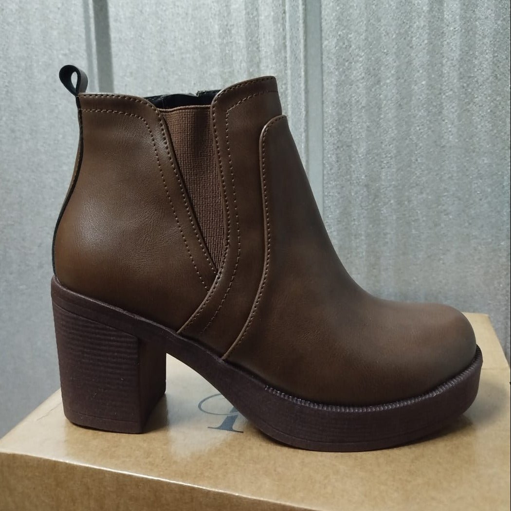 Botin Taco Grueso Cafe Eco cuero Mujer(BA55.Mr) - Gabybru Calzados