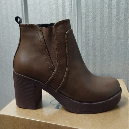 Botin Taco Grueso Cafe Eco cuero Mujer(BA55.Mr) - Gabybru Calzados