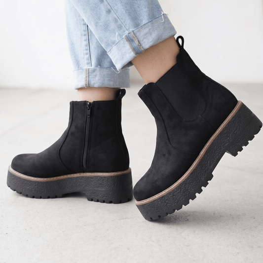 Botines de Mujer Negro Gamuza tipo Chelsea Plataforma (BA154.N) - Gabybru Calzados