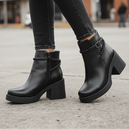 Botines de Mujer Negro Plataforma Taco Cuadrado (BA124.E) - Gabybru Calzados