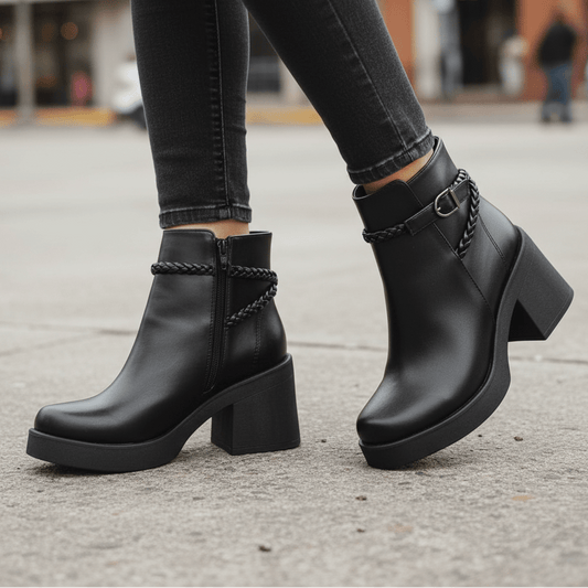 Botines de Mujer Negro Plataforma Taco Cuadrado (BA124.E) - Gabybru Calzados