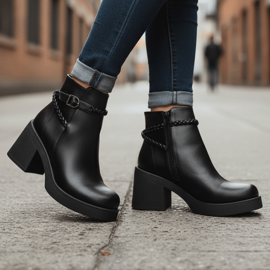 Botines de Mujer Negro Plataforma Taco Cuadrado (BA124.E) - Gabybru Calzados