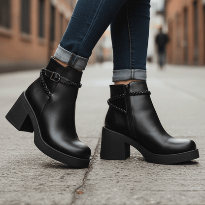 Botines de Mujer Negro Plataforma Taco Cuadrado (BA124.E) - Gabybru Calzados