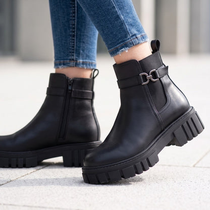 Botines de Mujer Negro Taco Bajo Con Hebilla(BA153.E) - Gabybru Calzados