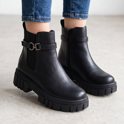 Botines de Mujer Negro Taco Bajo Con Hebilla(BA153.E) - Gabybru Calzados