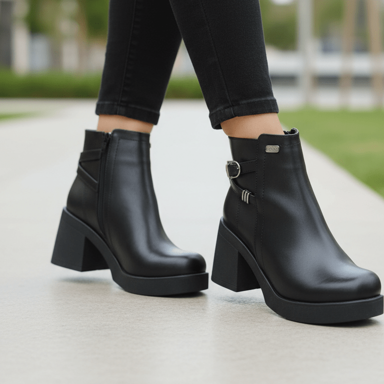 Botines Mujer Negros Plataforma Taco Grueso (BA108.E) - Gabybru Calzados