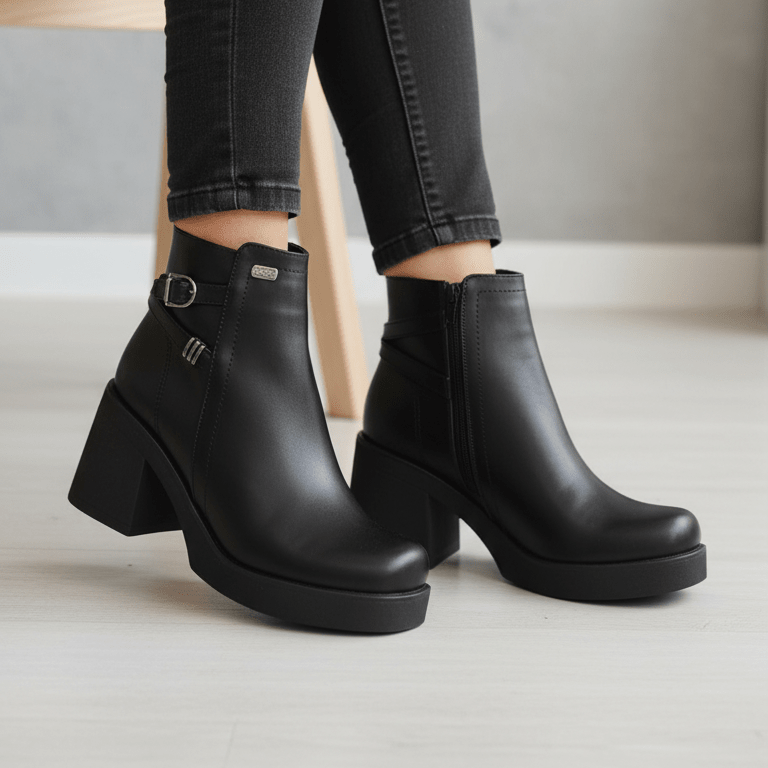 Botines Mujer Negros Plataforma Taco Grueso (BA108.E) - Gabybru Calzados