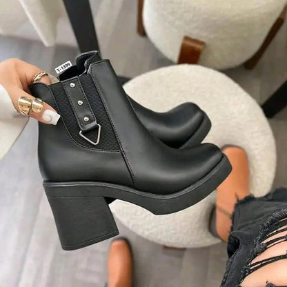 Botines Negro Mujer Estilo Chelsea Tacon Grueso(BA79.E) - Gabybru Calzados
