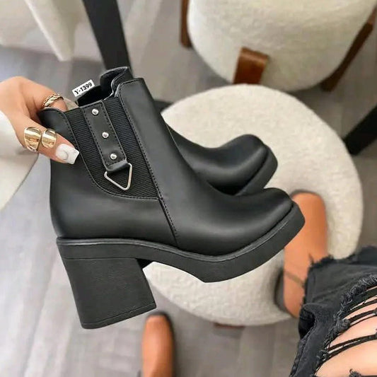 Botines Negro Mujer Estilo Chelsea Tacon Grueso(BA79.E) - Gabybru Calzados