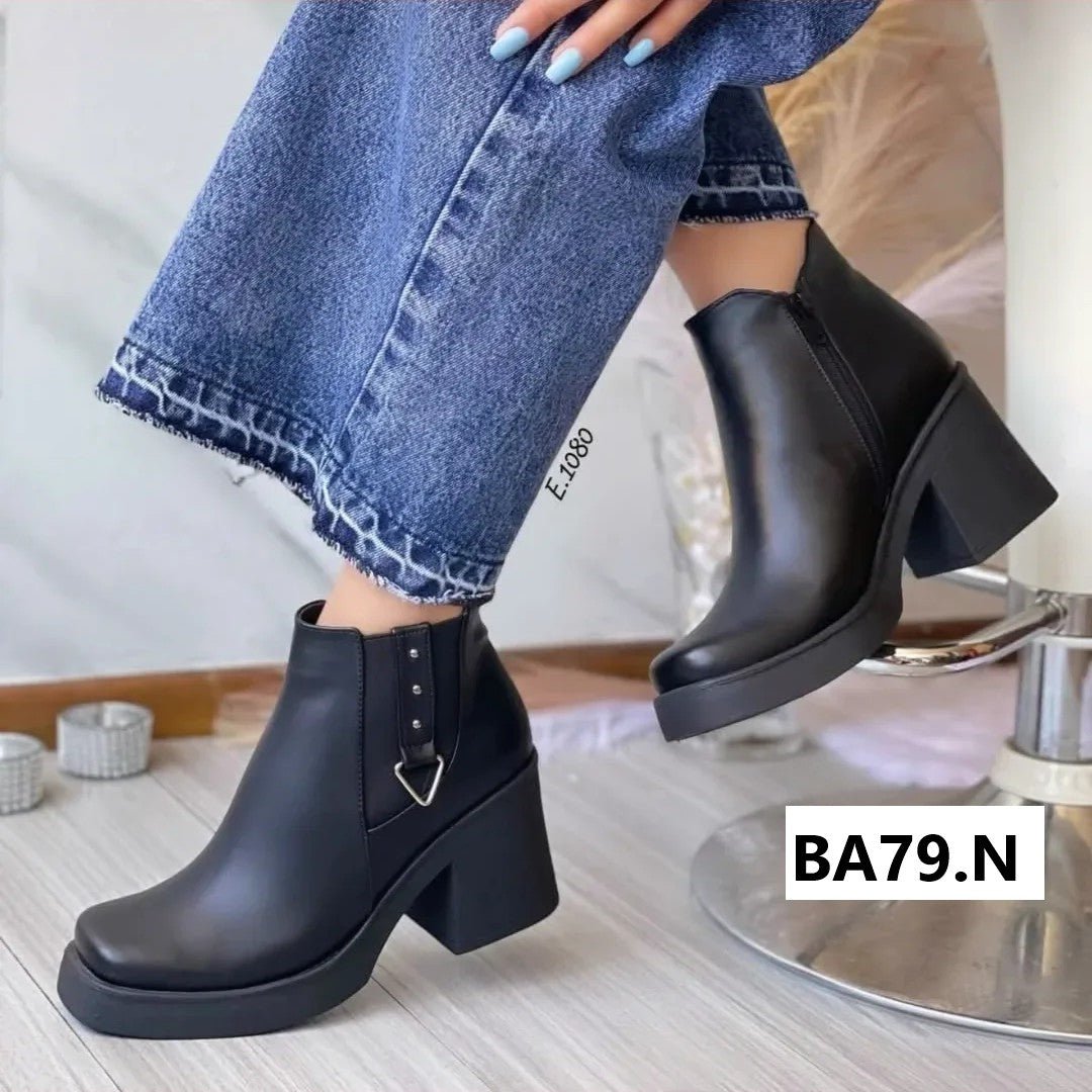 Botines Negro Mujer Estilo Chelsea Tacon Grueso(BA79.E) - Gabybru Calzados