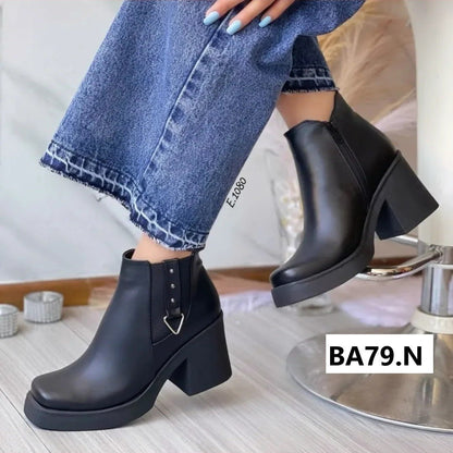 Botines Negro Mujer Estilo Chelsea Tacon Grueso(BA79.E) - Gabybru Calzados