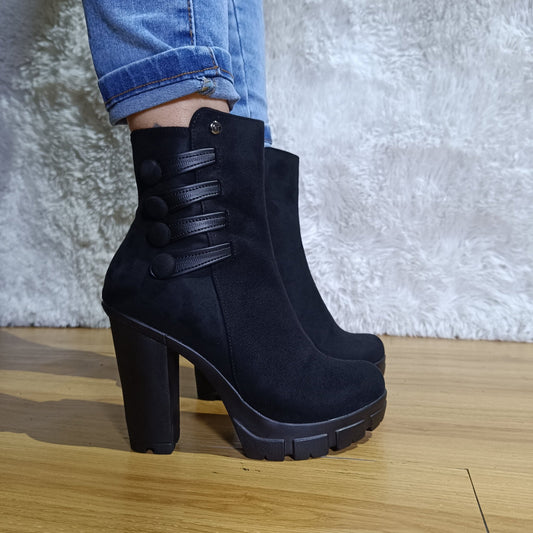 Botines Negro Mujer Taco Grueso Gamuza (BA73.N) - Gabybru Calzados