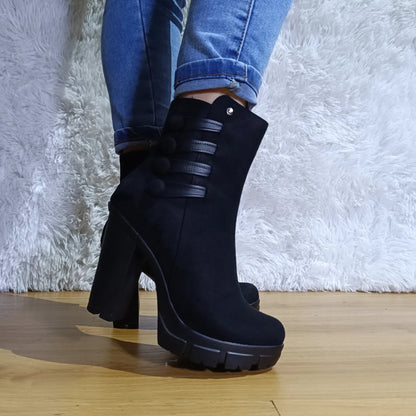 Botines Negro Mujer Taco Grueso Gamuza (BA73.N) - Gabybru Calzados