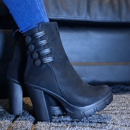 Botines Negro Mujer Taco Grueso Gamuza (BA73.N) - Gabybru Calzados