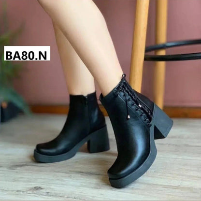 Botines Negro Mujer Taco Grueso Plataforma Cordones Laterales (BA80.E) - Gabybru Calzados