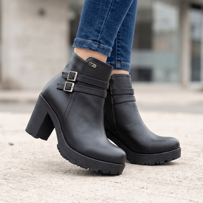 Botines Negro Tacon Grueso Mujer con Hebillas(BA155.E) - Gabybru Calzados