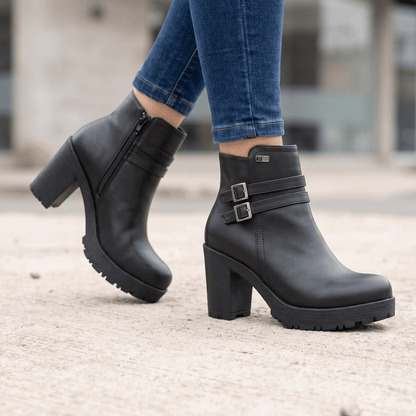 Botines Negro Tacon Grueso Mujer con Hebillas(BA155.E) - Gabybru Calzados