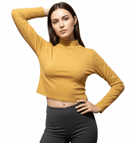 Crop Manga Larga Mostaza de Mujer cuello Alto - Gabybru Calzados