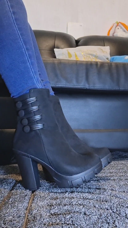 Botines Negro Mujer Taco Grueso Gamuza (BA73.N)