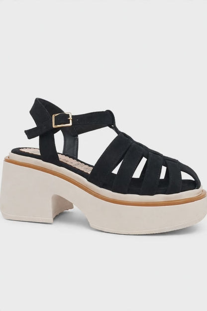 Sandalia Plataforma Cangrejera Negra Suela Hueso(SL159.NU)