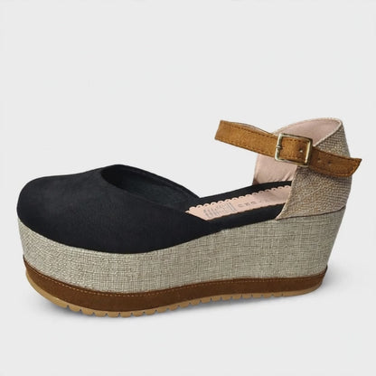 Sandalia Taco Alto Negra con Plataforma Mujer - Elegante Fiesta y Diario (SL161.N)