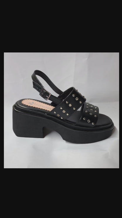 Sandalia Plataforma Negra con Tachas Mujer(SL156.E)