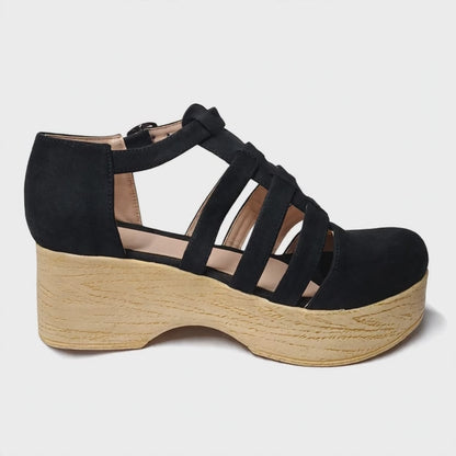Sandalia Plataforma Negra Taco Ancho con Tiras - Cómoda Verano (SL167.N)