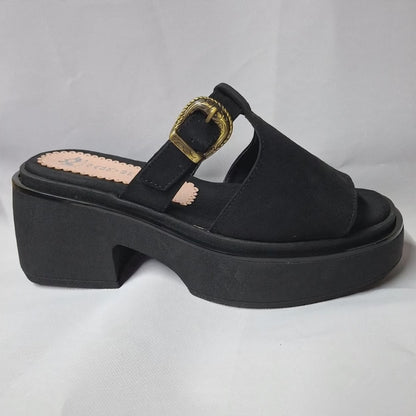 Sandalia Plataforma Tapada Negra con Hebilla Dorada (SL155.N)