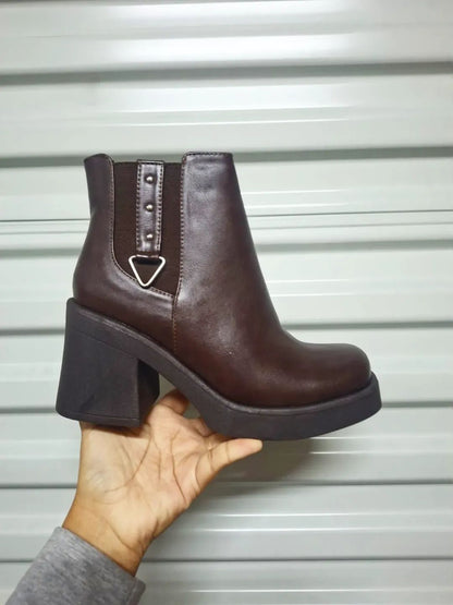Botin Mujer Cafe Chocolate Plataforma Taco Cuadrado(BA79.EF)